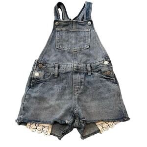Old Navy Kids‎ Girls Lace Pocket Washed Denim Short Overall Blue Large (10-12)